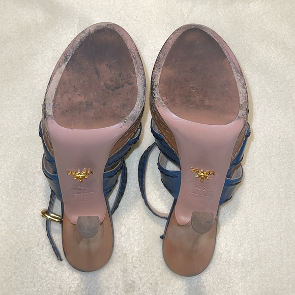 PRADA - Blue & Tan leather Platform Sandals - EU 39.5 - Made in Italy - Picture 10 of 11
